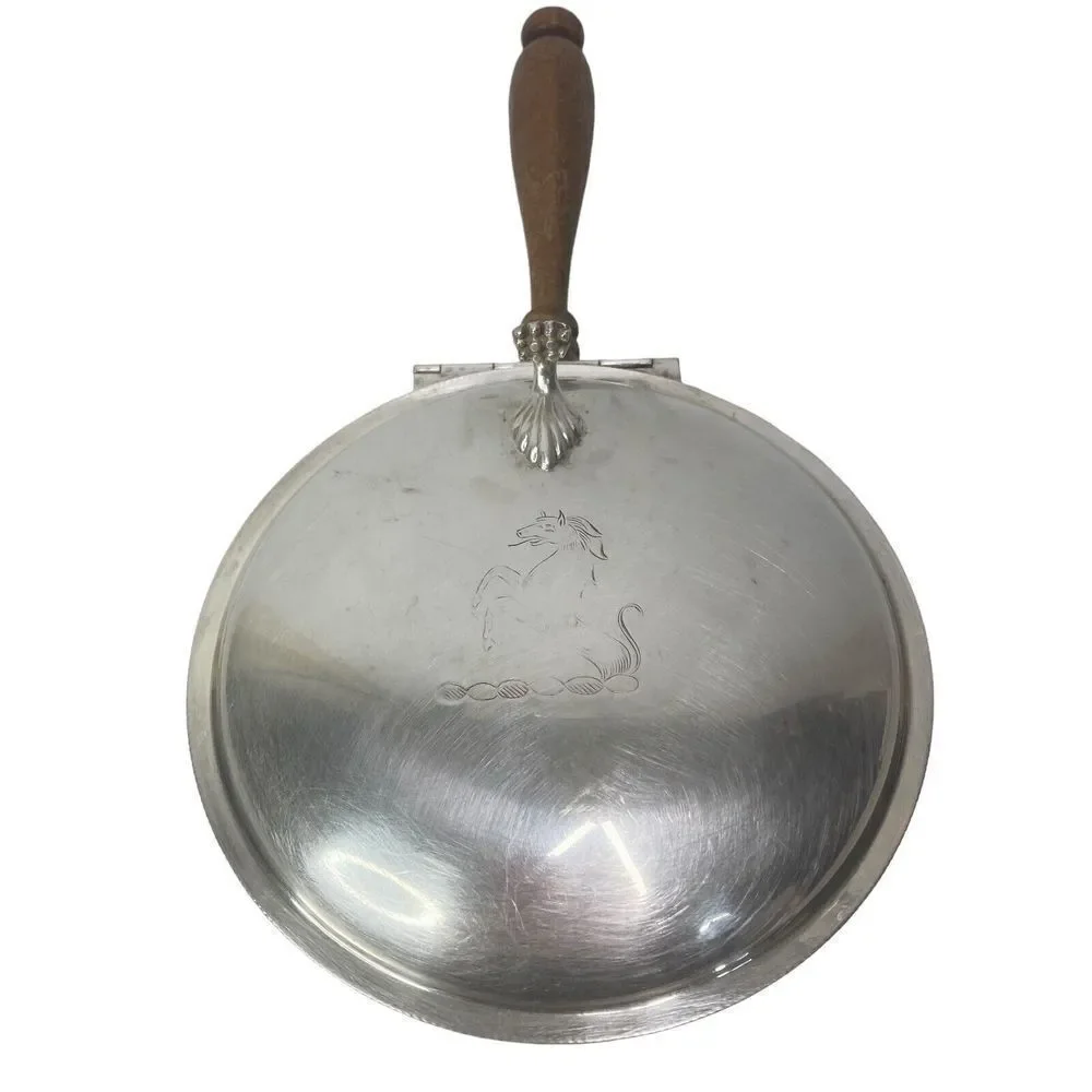 Vtg Sheffield Silver Plated Silent Butler Crumb Catcher EPC 300 Stallion‎ on Lid